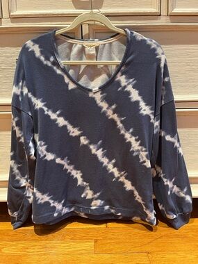 Lucky Brand Navy and White Tie-Dye Long-Sleeve Shirt